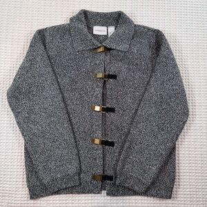Liz Claiborne Women’s Cardigan Sweater Size L Gray Toggle Buckle Cotton